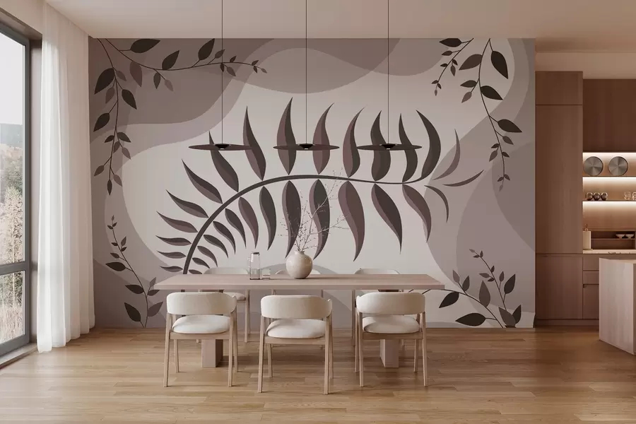 wall murals A curved fern frond in shades of dusty rose w05756v1