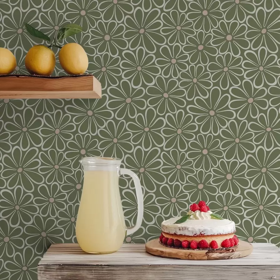 wall murals Large outlined flowers on a green background a01234