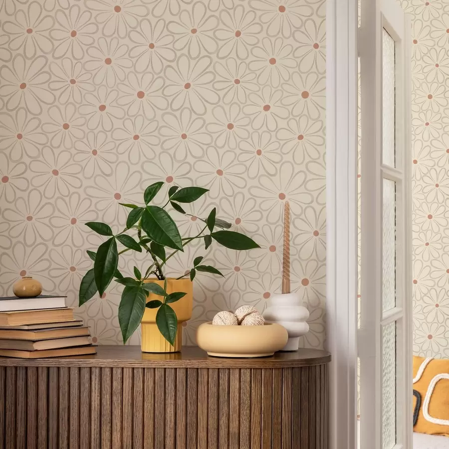 wall murals Large outlined flowers on a light cream background a01234v1
