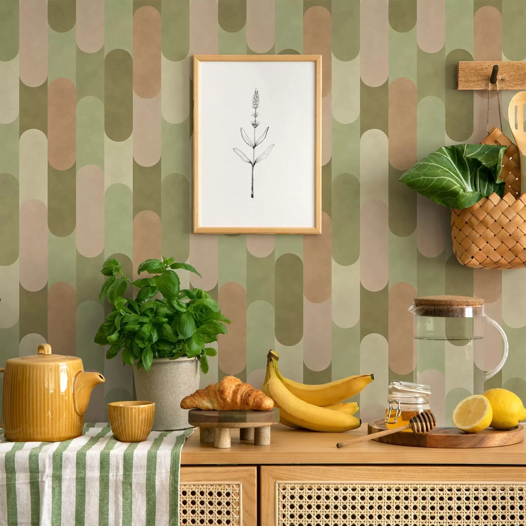 wall murals Geometric pattern with rounded vertical shapes a01235