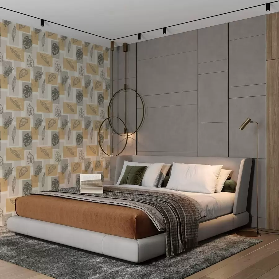 wall murals Leaf outlines with warm geometric blocks a01239v1