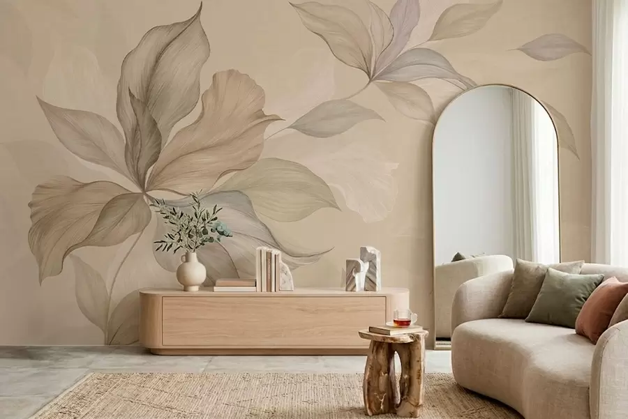 wall murals Large decorative leaves on a warm background w05733