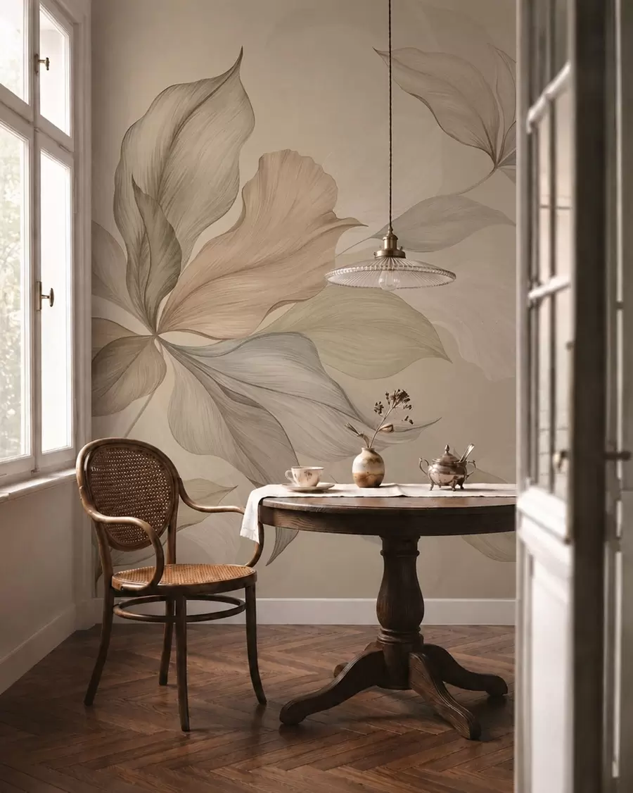 wall murals Large decorative leaves on a warm background w05733