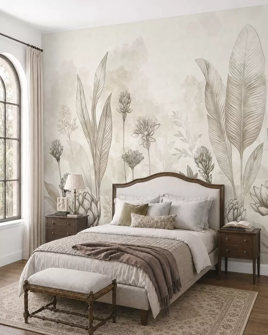 wall murals Botanical composition with flowers and leaves w05802