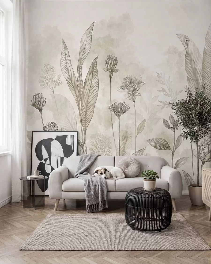 wall murals Botanical composition with flowers and leaves w05802