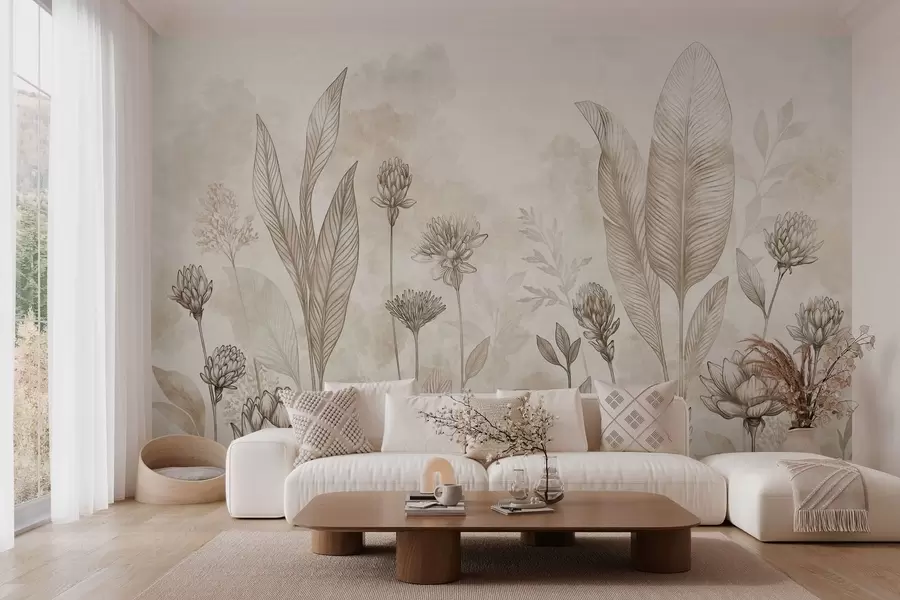 wall murals Botanical composition with flowers and leaves w05802