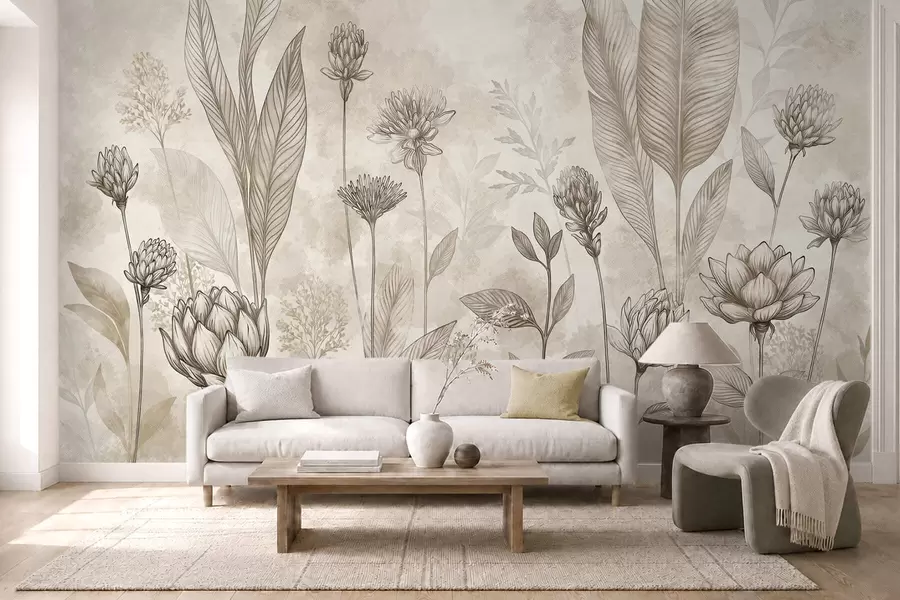 wall murals Botanical composition with flowers and leaves w05802
