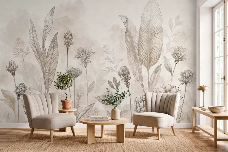 wall murals Botanical composition with flowers and leaves w05802