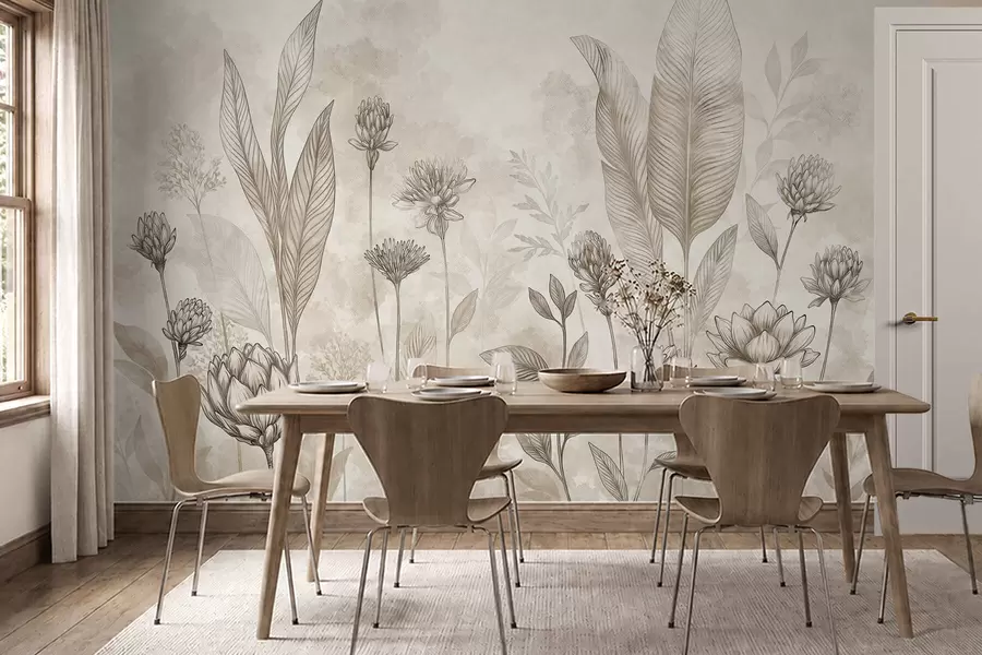 wall murals Botanical composition with flowers and leaves w05802