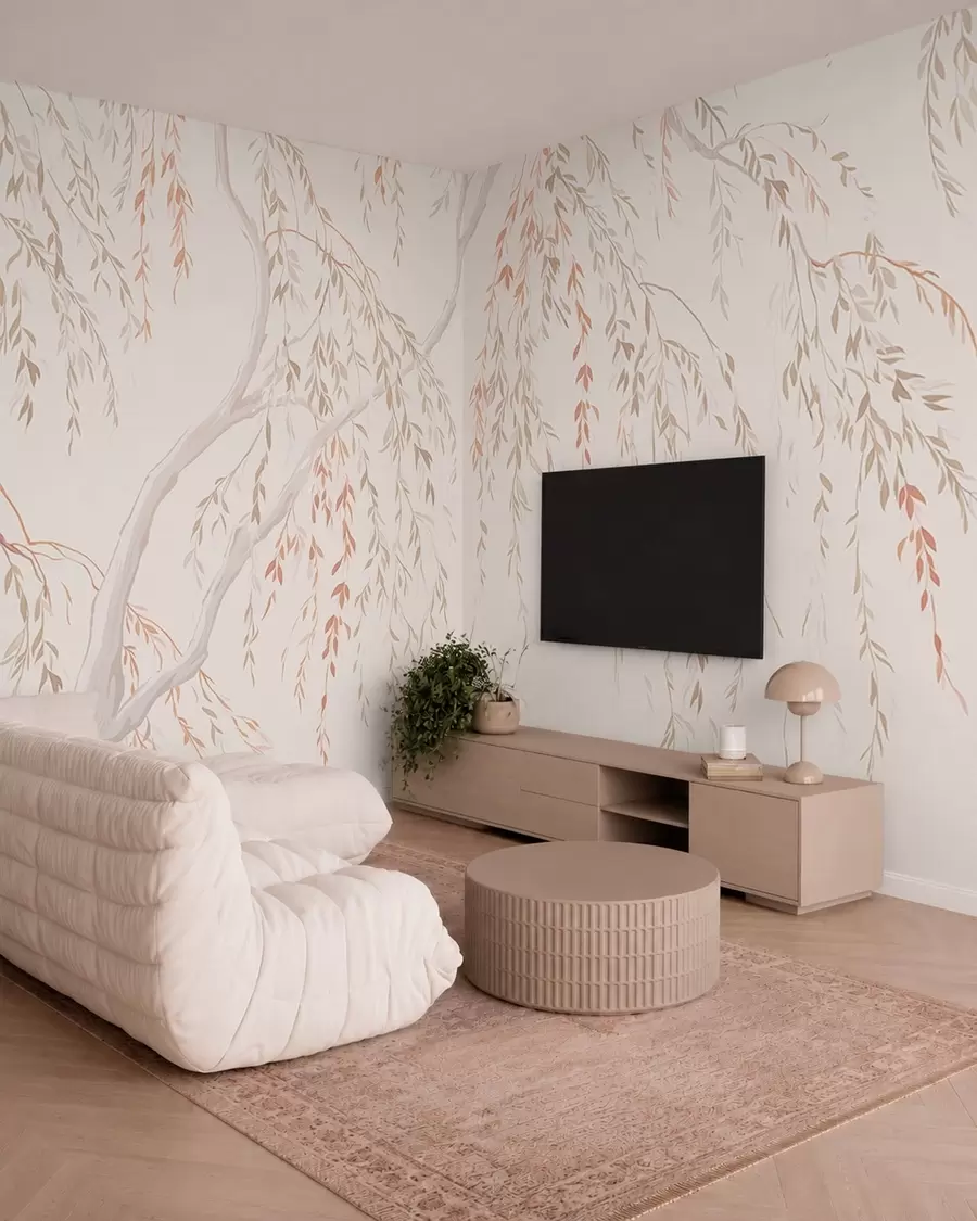 wall murals Light hanging branches with pastel leaves w05812