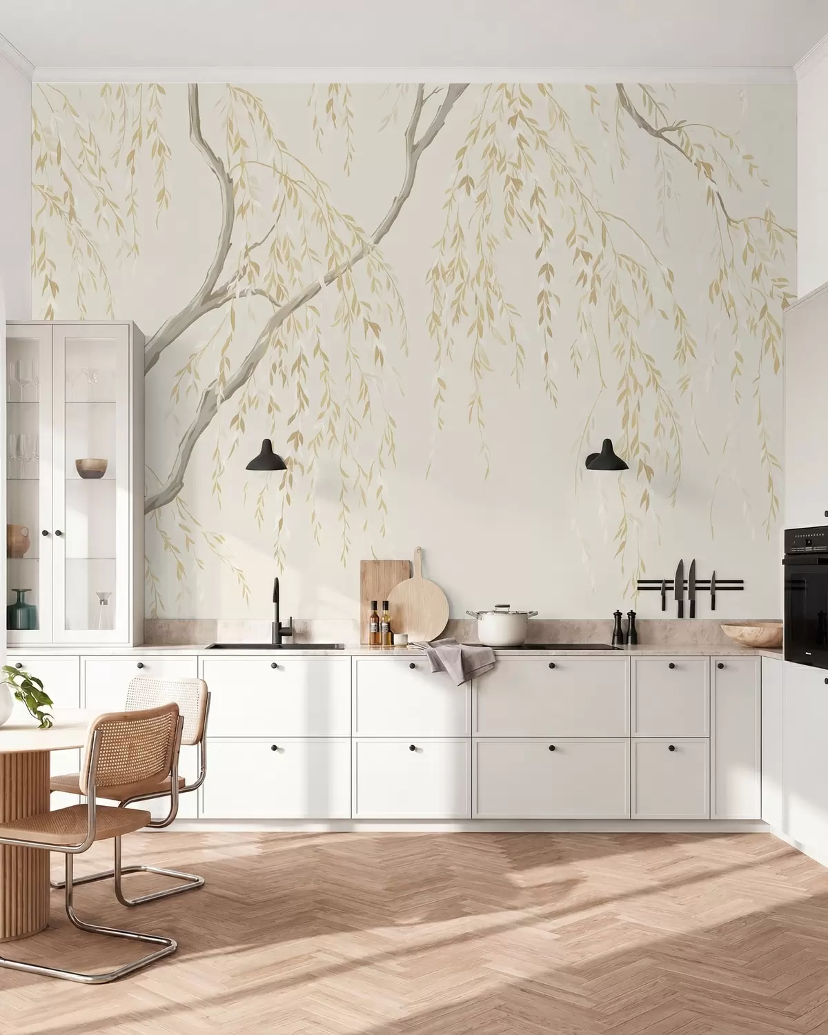 wall murals Hanging branches in light beige tones w05812v1