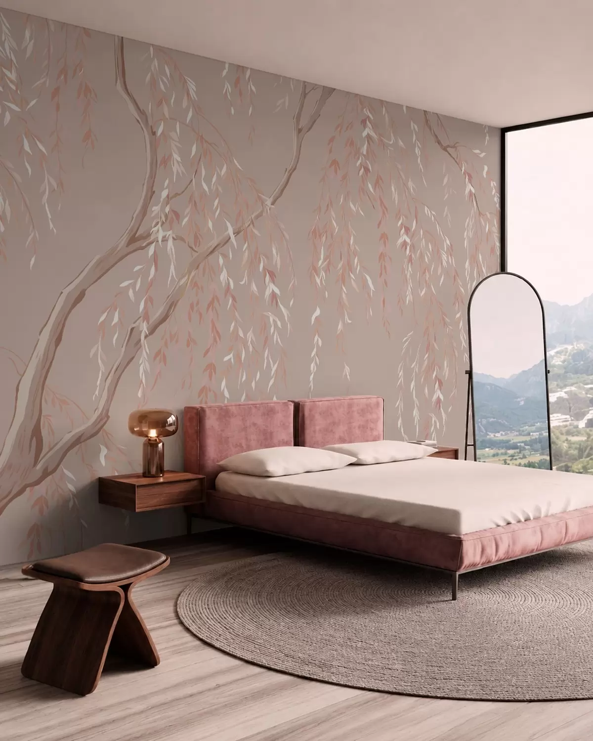 wall murals Soft pink branches with light leaves w05812v3