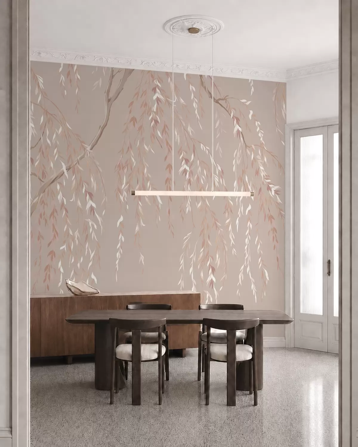 wall murals Soft pink branches with light leaves w05812v3