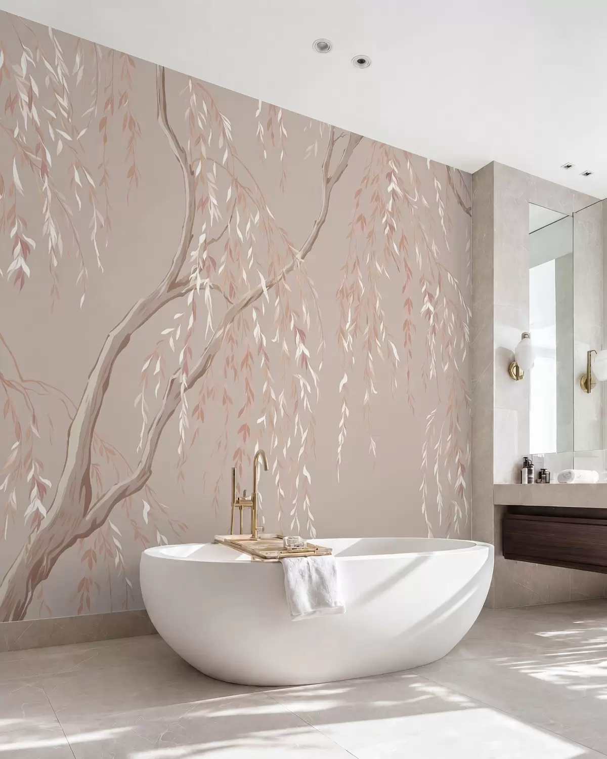 wall murals Soft pink branches with light leaves w05812v3