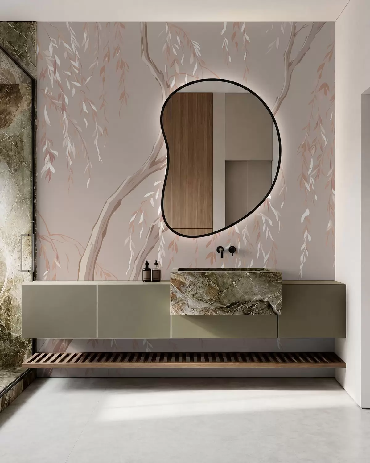 wall murals Soft pink branches with light leaves w05812v3