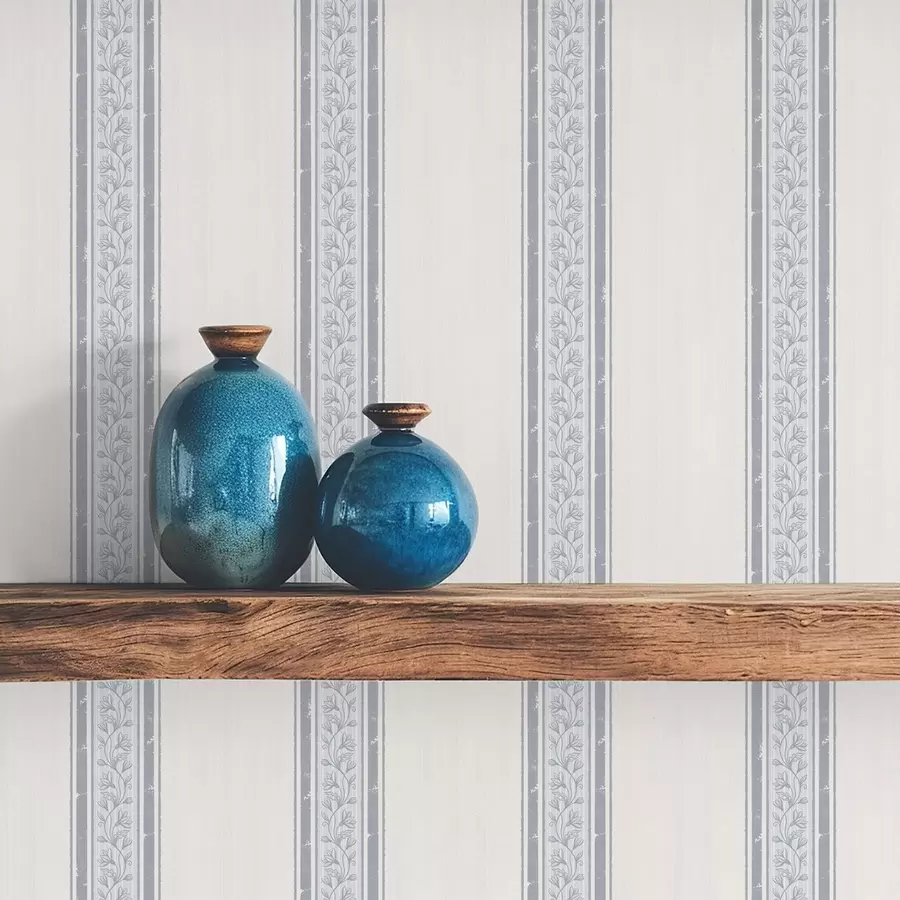 wall murals Light Blue-Gray Stripes with Leaves a01249v1