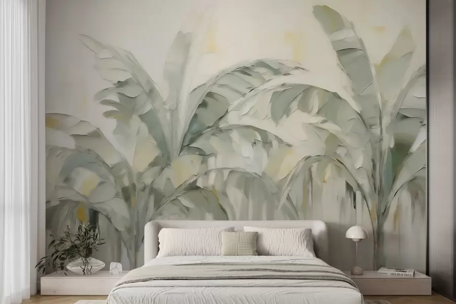 wall murals Abstract palm leaves, imitation of painting w05826