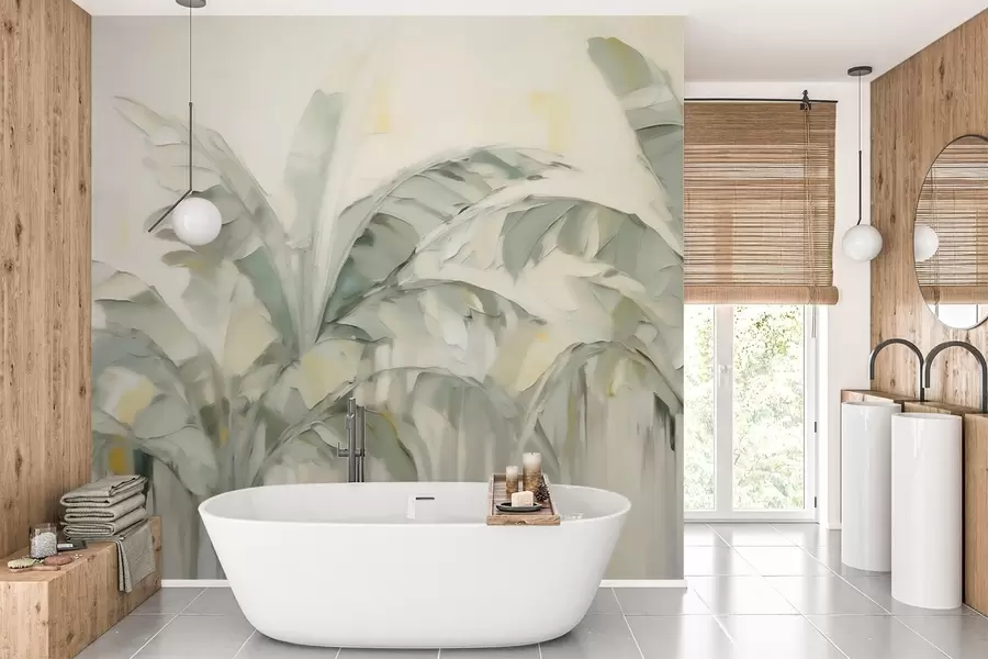 wall murals Abstract palm leaves, imitation of painting w05826
