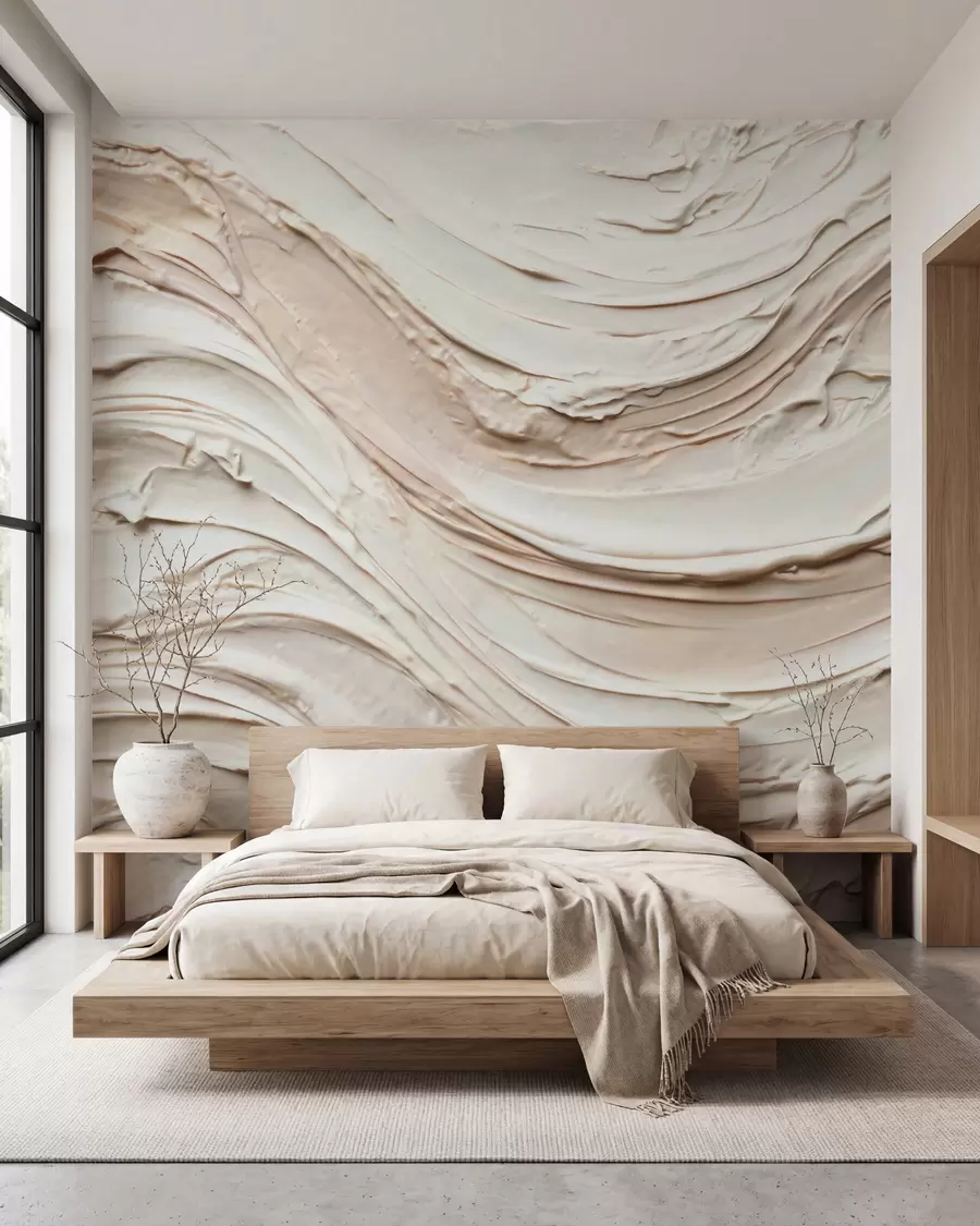 wall murals Warm cream-peach waves imitating textured plaster, abstract w09990