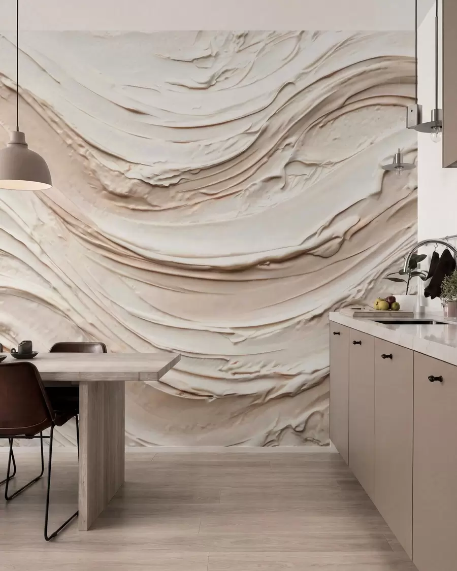 wall murals Warm cream-peach waves imitating textured plaster, abstract w09990