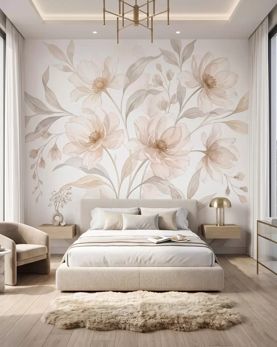 wall murals Airy peonies in soft powder-beige tones w10002