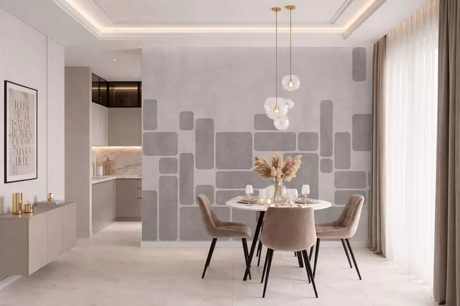 wall murals Geometric pattern in soft gray and blush tones w05141v1
