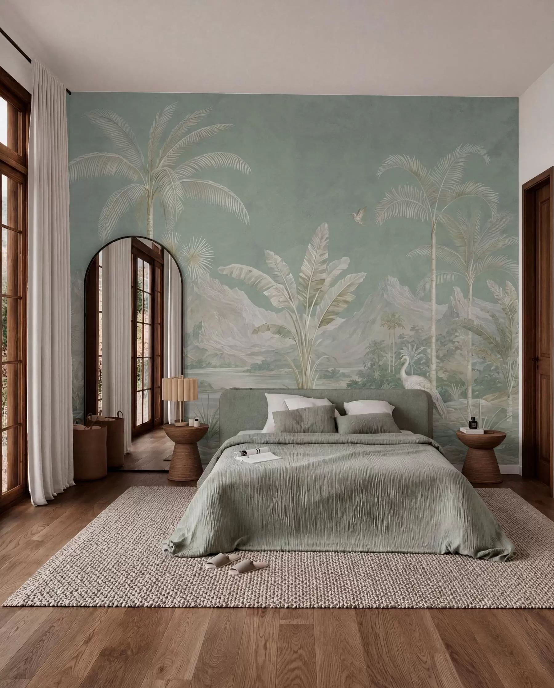 wall murals Tropical landscape in soft green tones w05819