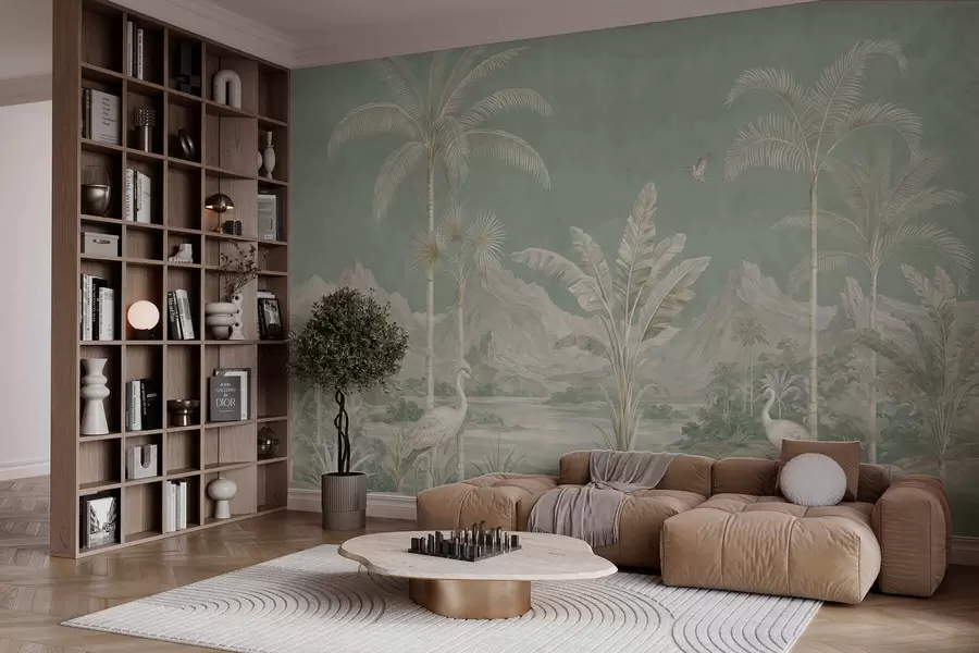 wall murals Tropical landscape in soft green tones w05819