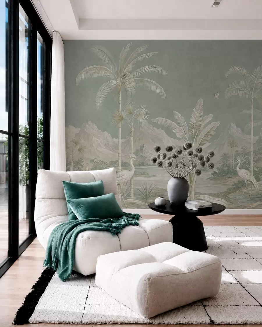 wall murals Tropical landscape in soft green tones w05819