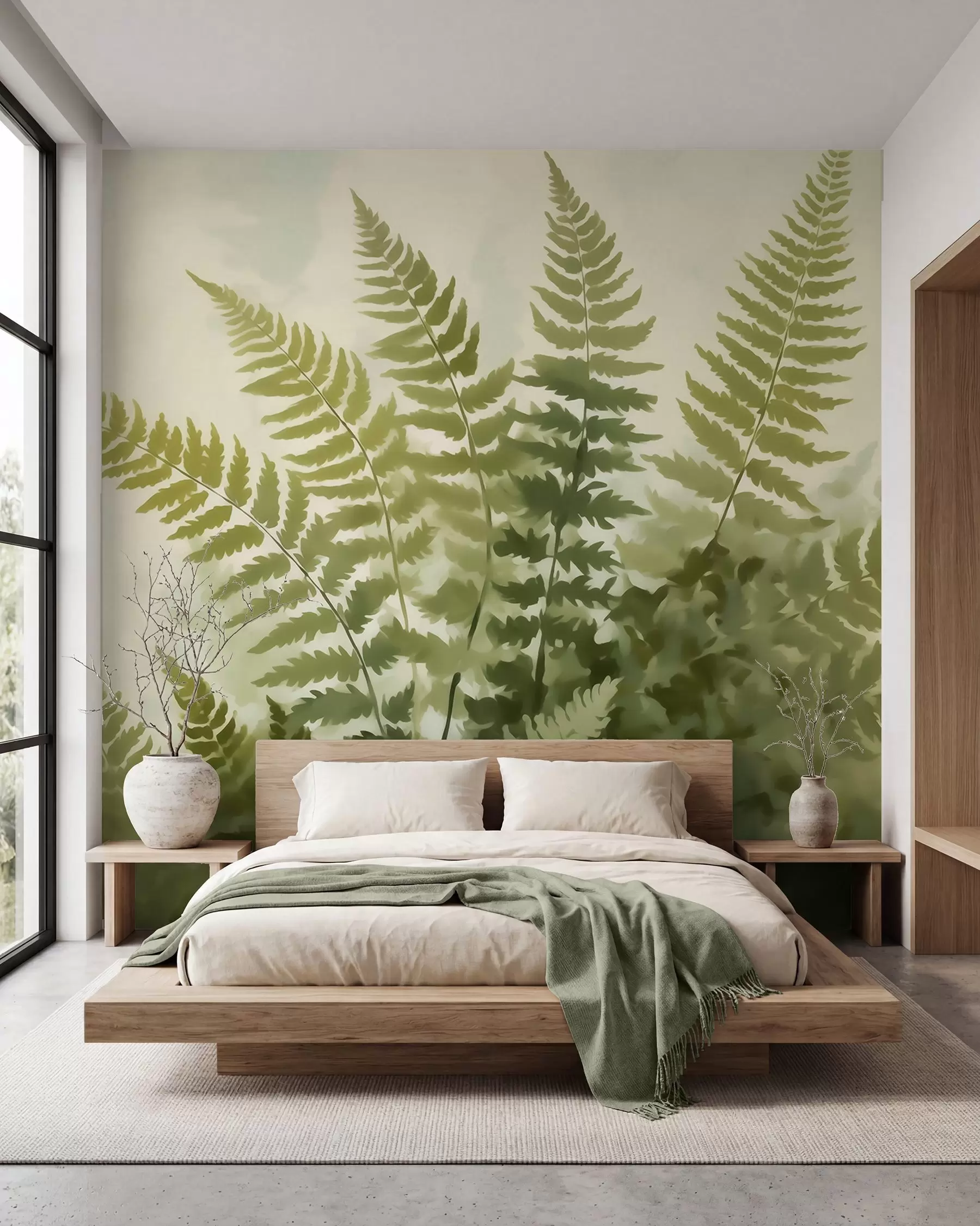 wall murals Abstract stylized fern leaves, imitation of painting w05852