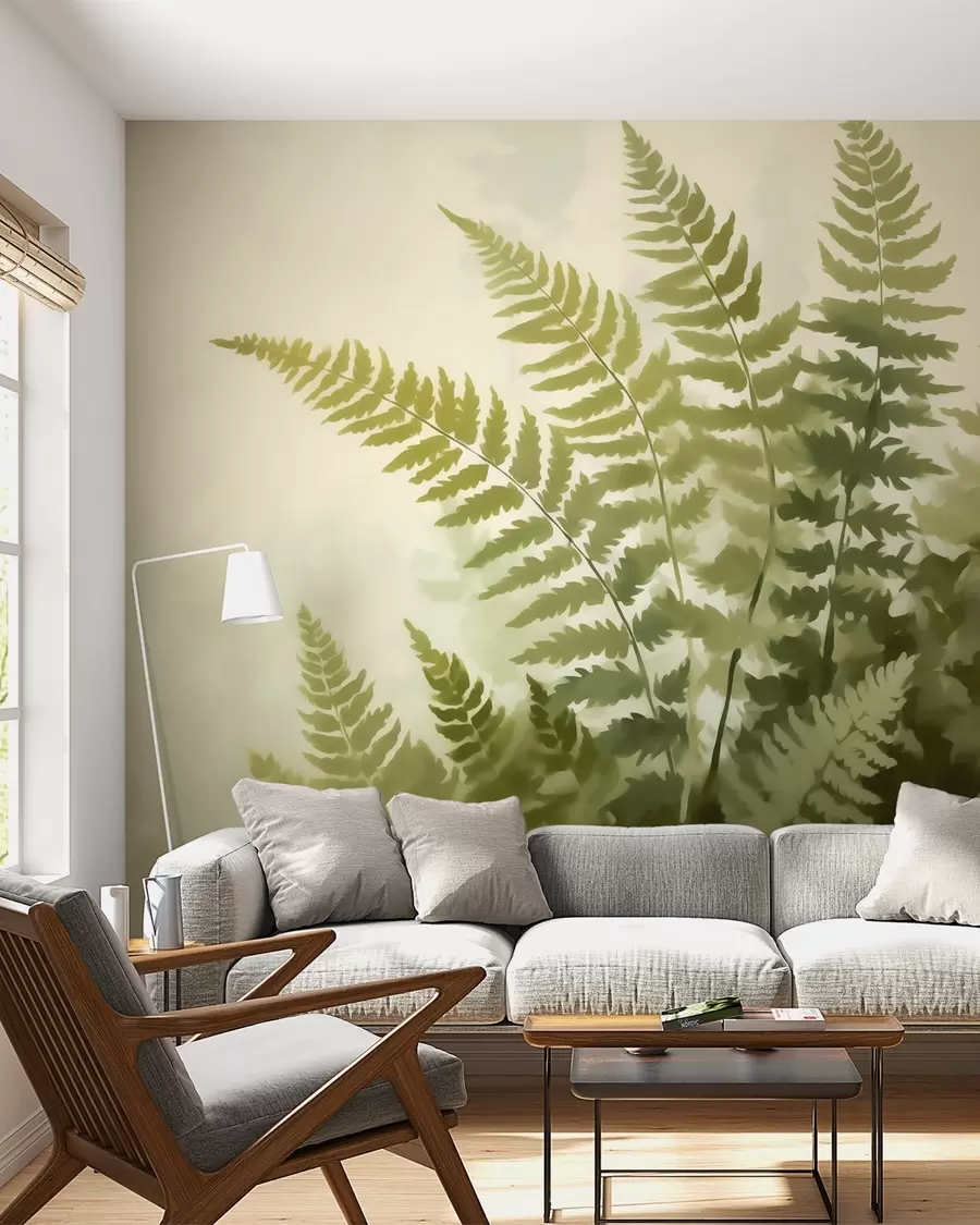 wall murals Abstract stylized fern leaves, imitation of painting w05852