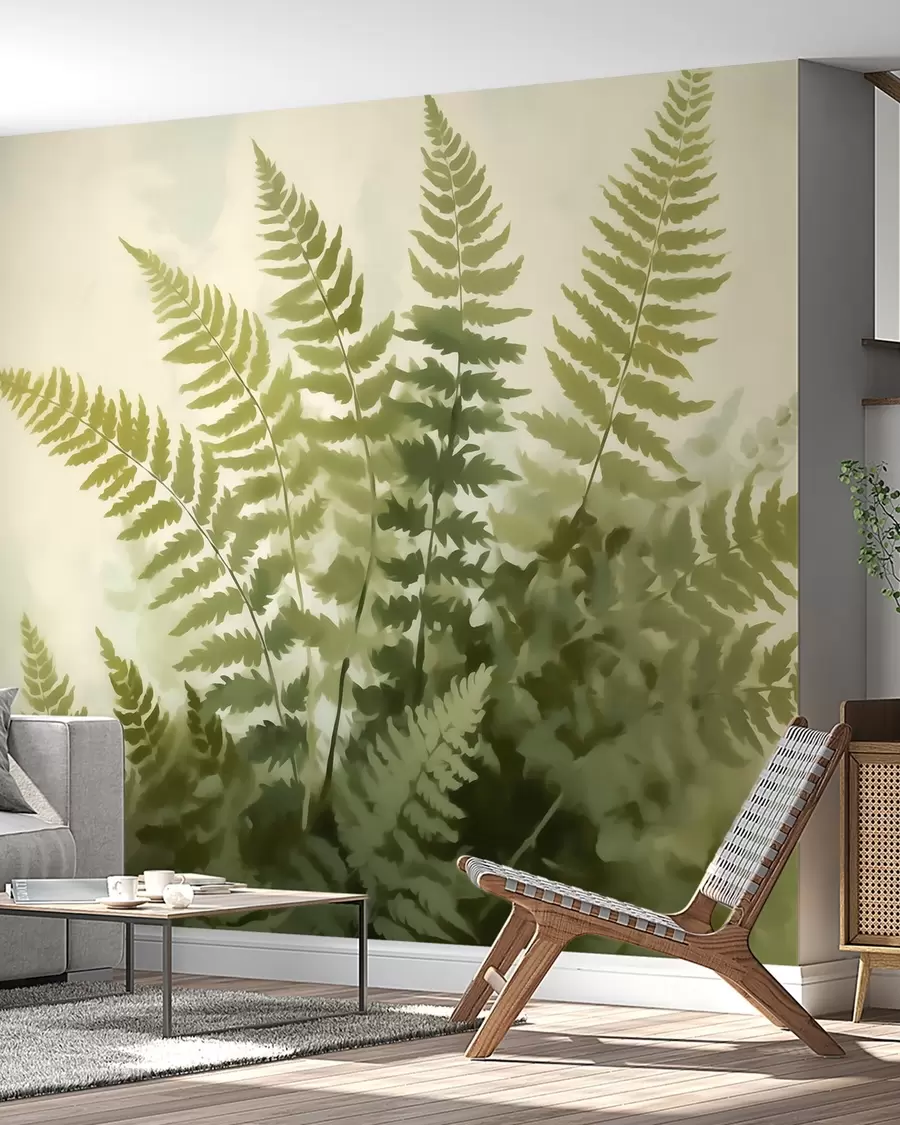 wall murals Abstract stylized fern leaves, imitation of painting w05852