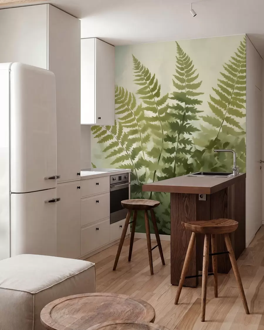 wall murals Abstract stylized fern leaves, imitation of painting w05852