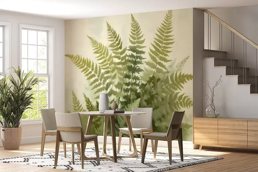 wall murals Abstract stylized fern leaves, imitation of painting w05852