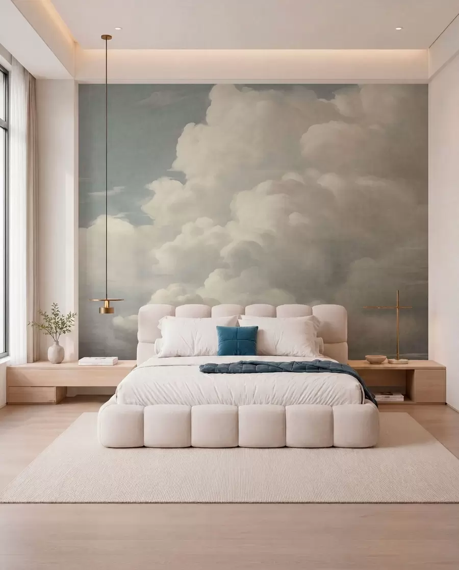 wall murals Pearl mist with soft creamy clouds drifting across a tranquil sky w05855