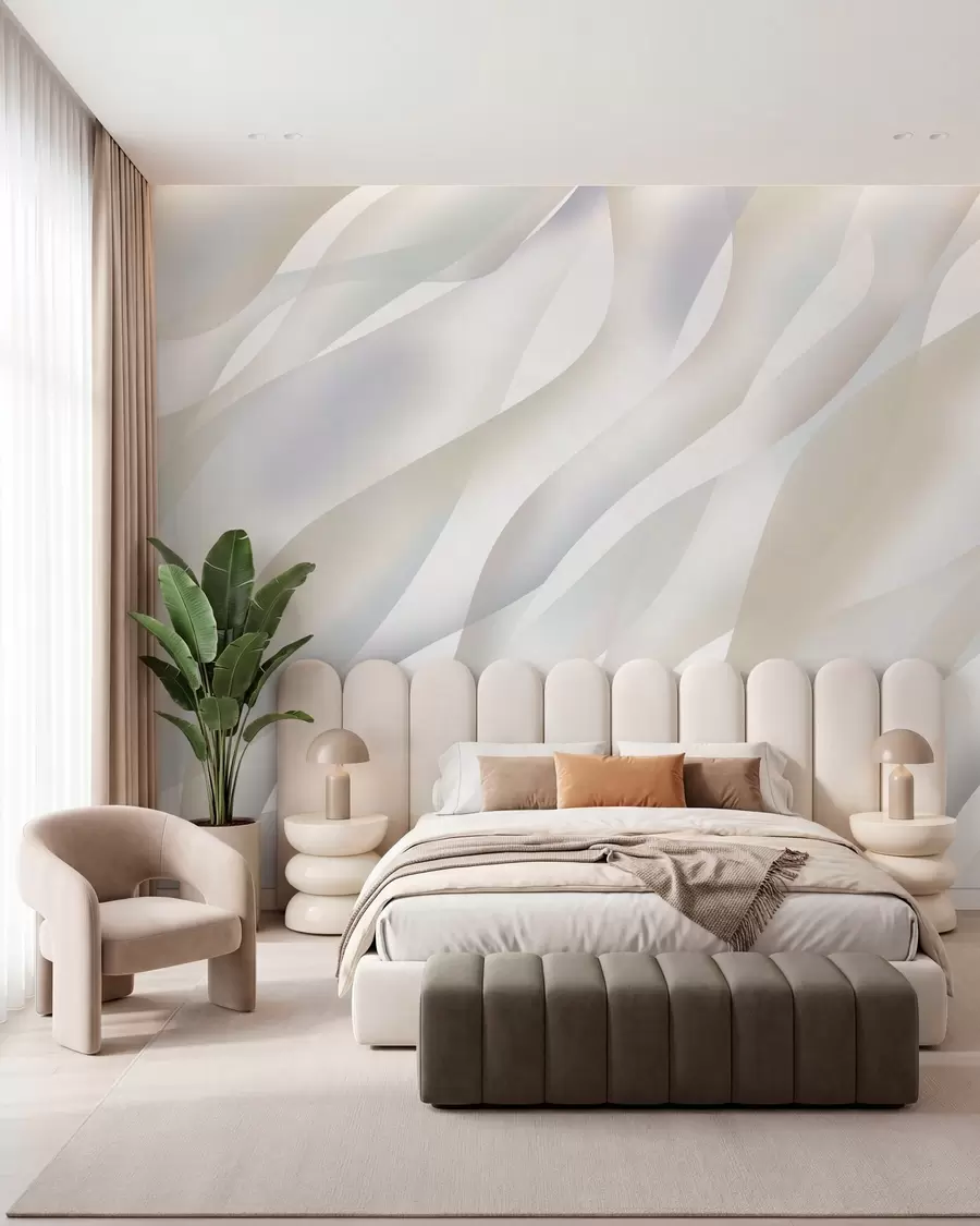 wall murals Abstract waves in shades of grey and beige against a white background w05758