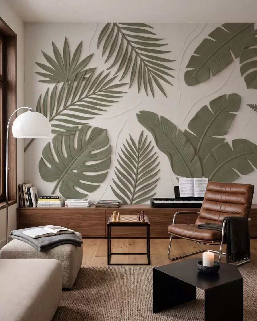 wall murals Green textured leaves w09995