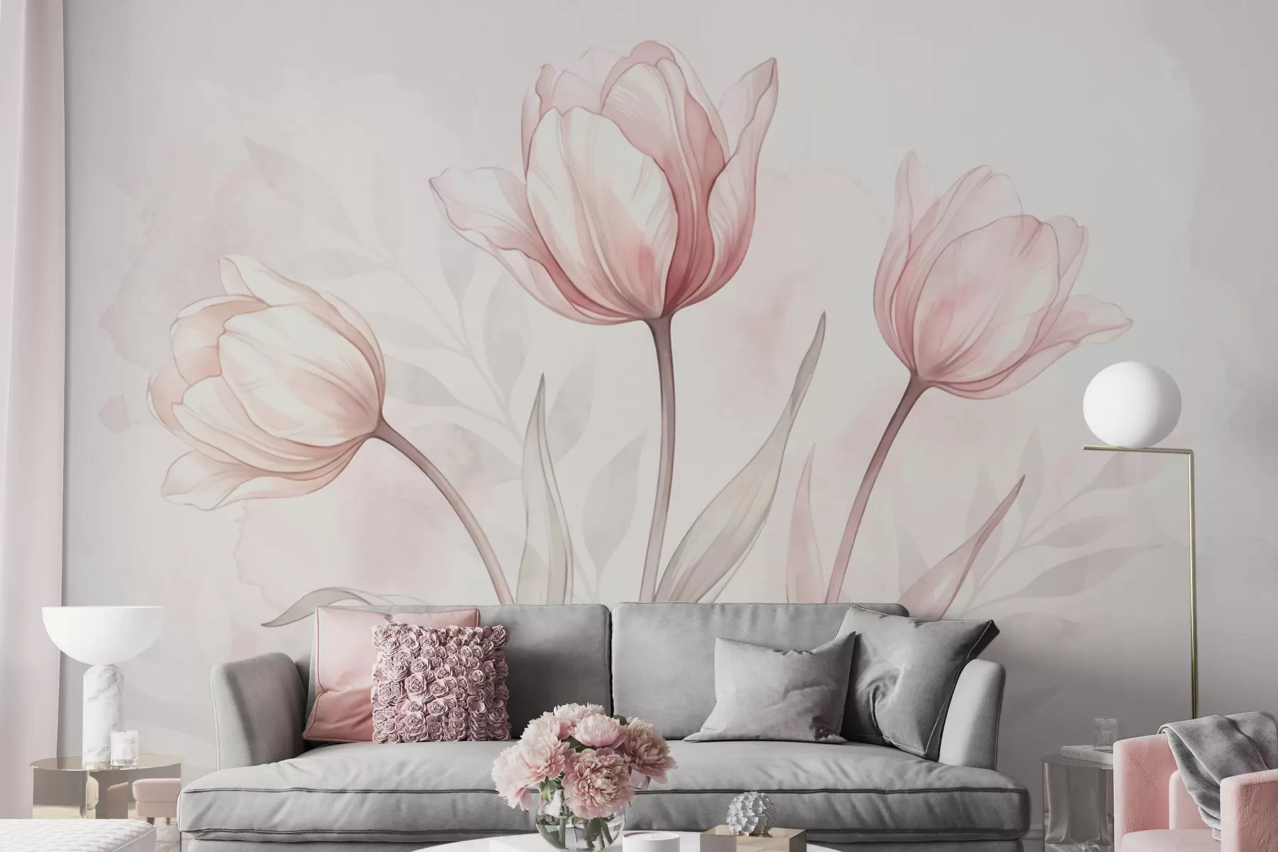 wall murals Delicate tulips in watercolor style w10005