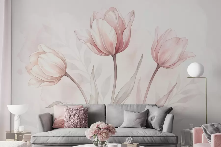 wall murals Delicate tulips in watercolor style w10005