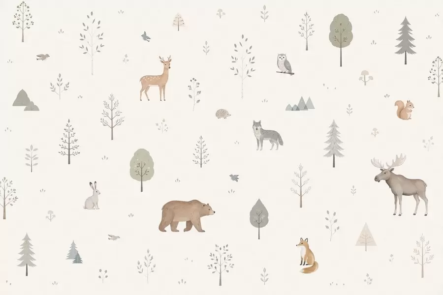 wall murals Forest animals and trees on a light background w05864