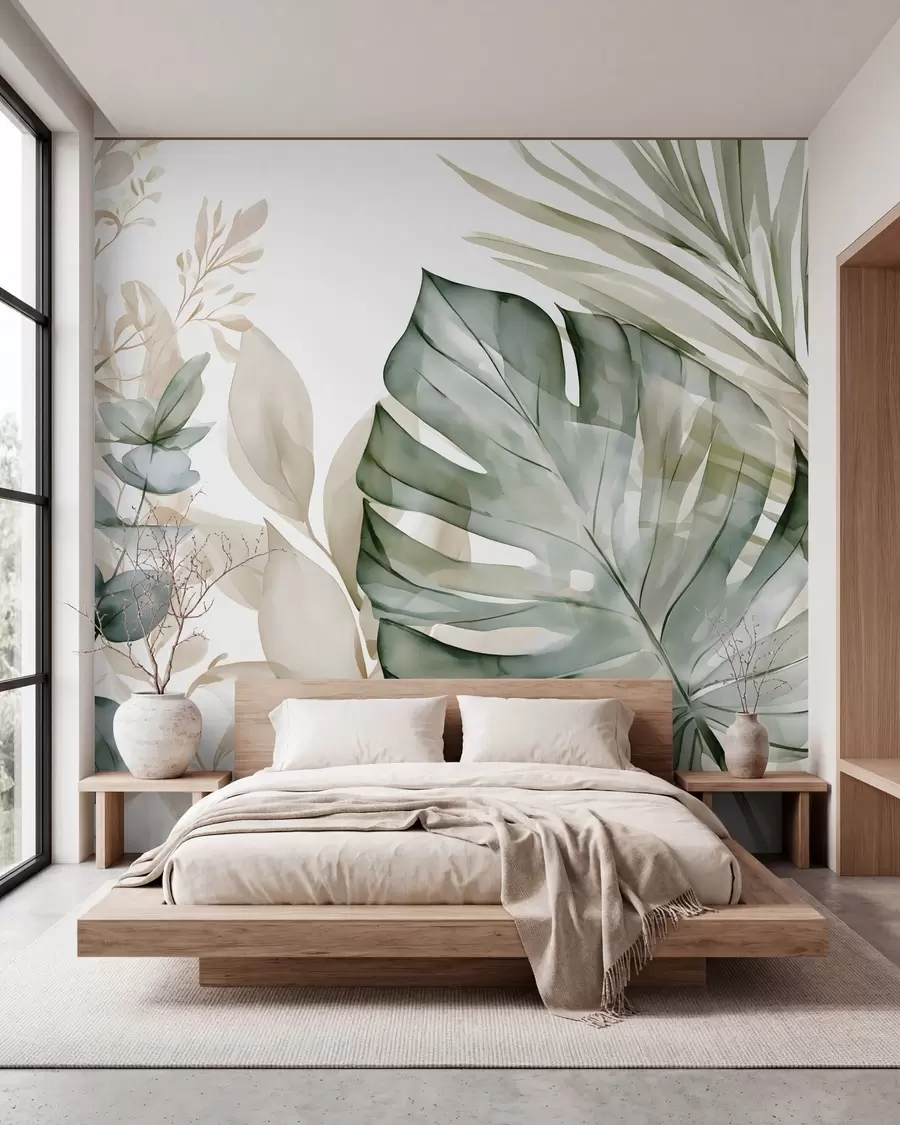 wall murals Large tropical leaves in a watercolour style w05867