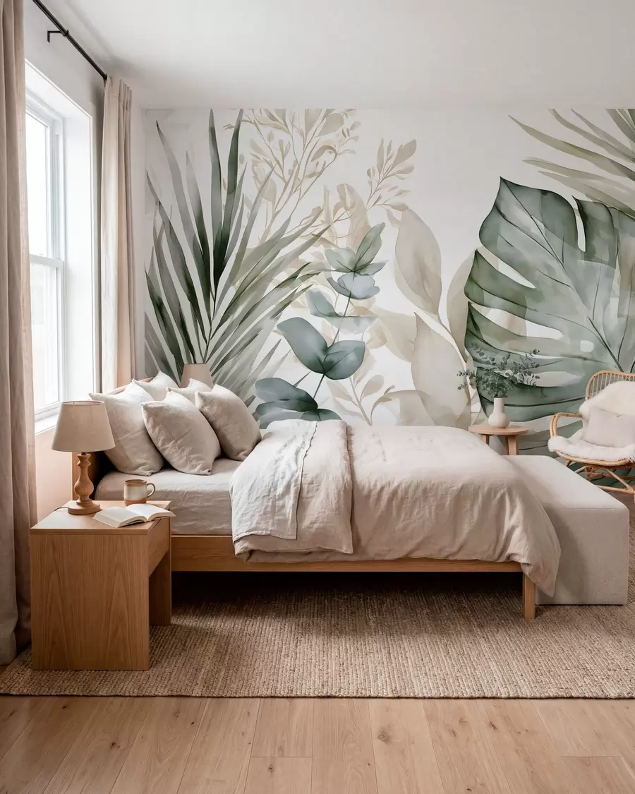 wall murals Large tropical leaves in a watercolour style w05867