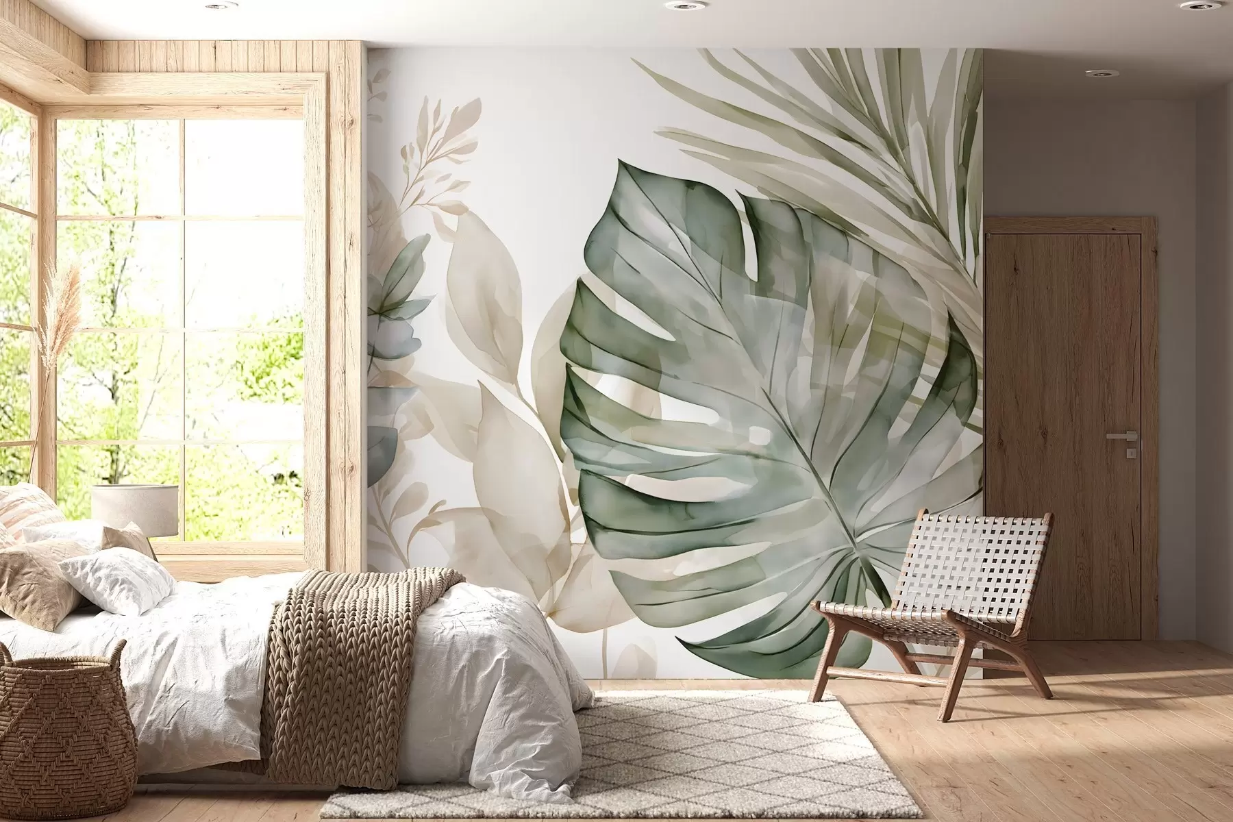 wall murals Large tropical leaves in a watercolour style w05867