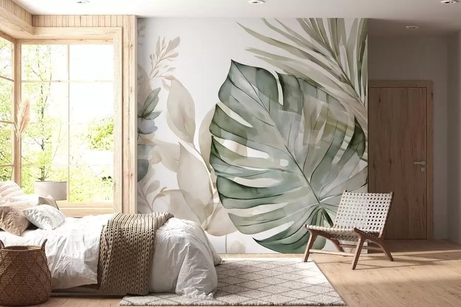 wall murals Large tropical leaves in a watercolour style w05867