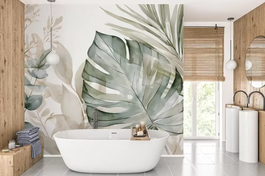 wall murals Large tropical leaves in a watercolour style w05867
