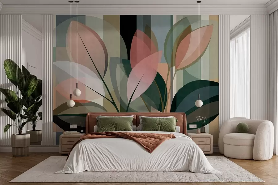 wall murals A stylish abstract piece featuring plants w05871