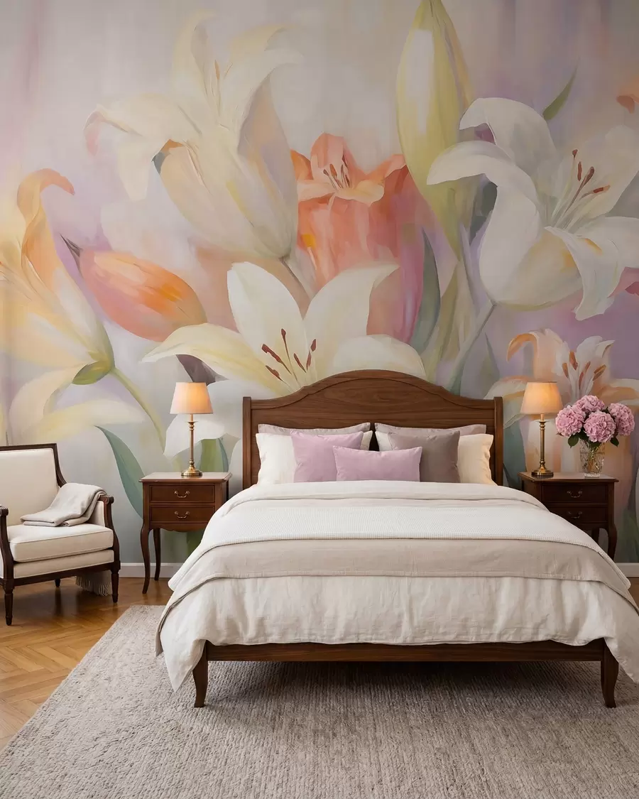 wall murals Abstract lilies, imitation of painting w05878