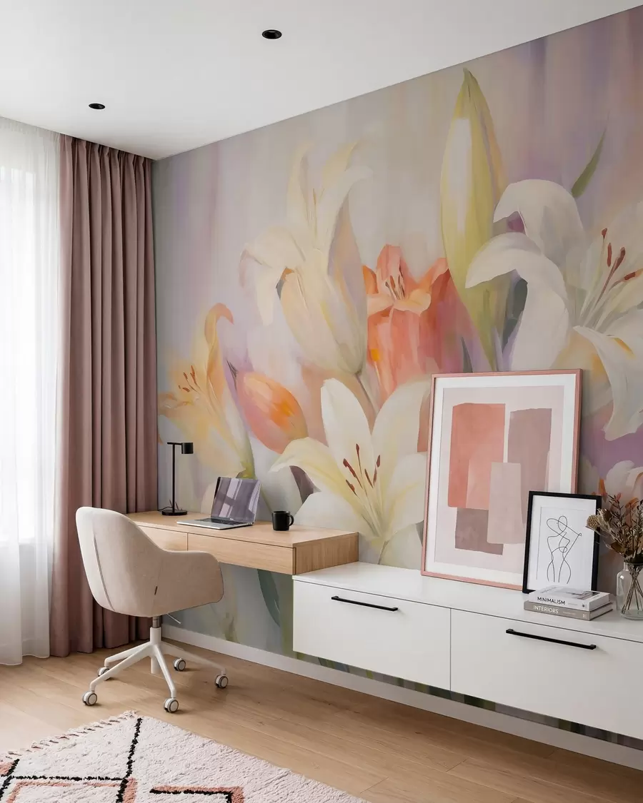 wall murals Abstract lilies, imitation of painting w05878