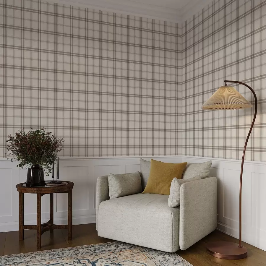wall murals Plaid pattern in beige and gray tones a01250