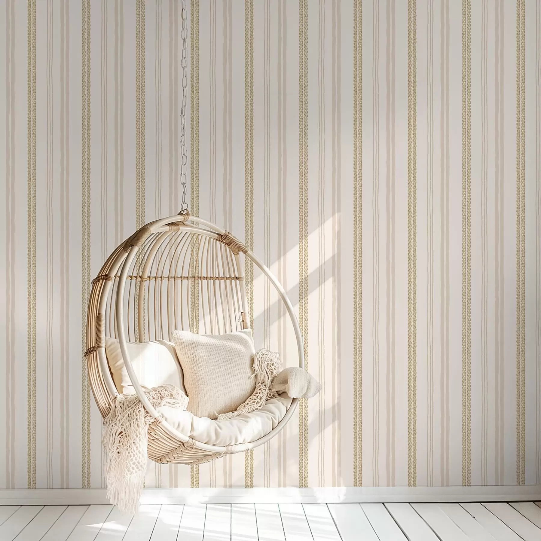 wall murals Vertical beige stripes and double braided ornament a01253